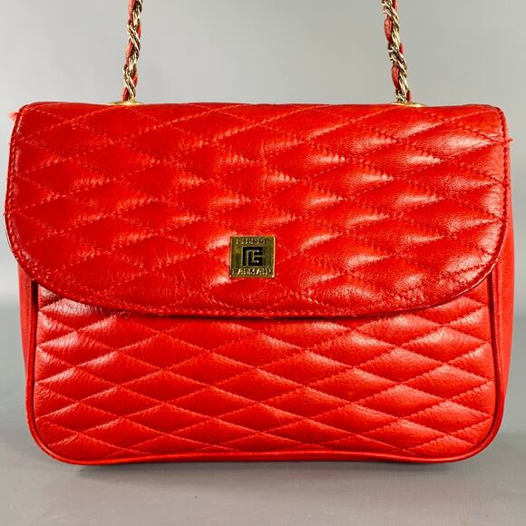 PIERRE BALMAIN Red Quilted Leather Chain Strap Shoulder Bag - Picture 2 of 9